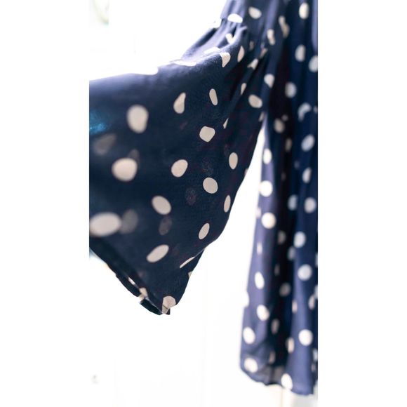 Free People Polka Dot Mini Dress with bell sleeves Navy and white sz xs - Picture 10 of 10